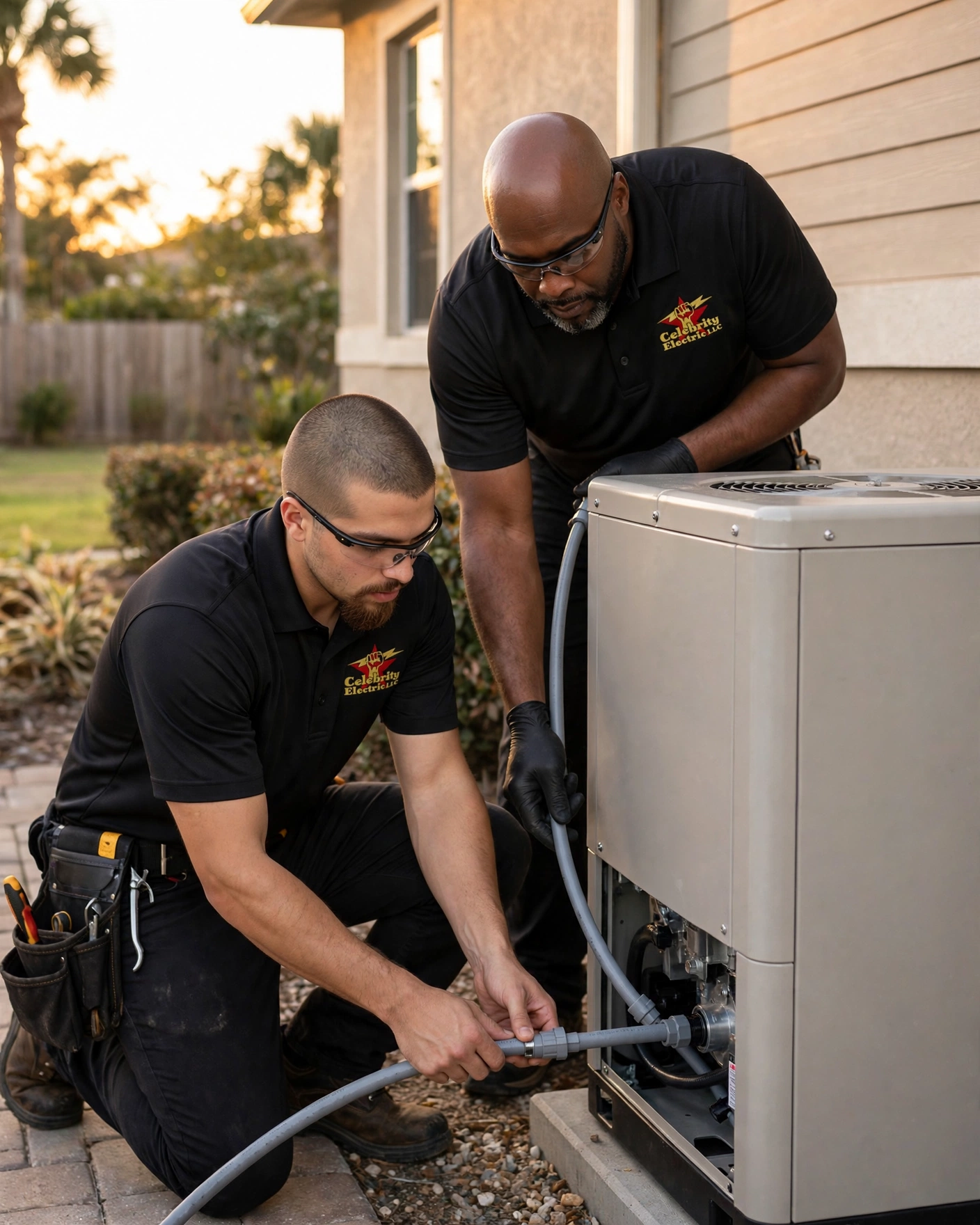 Celebrity Electric service illustration showing an outdoor air-conditioning electrical connection